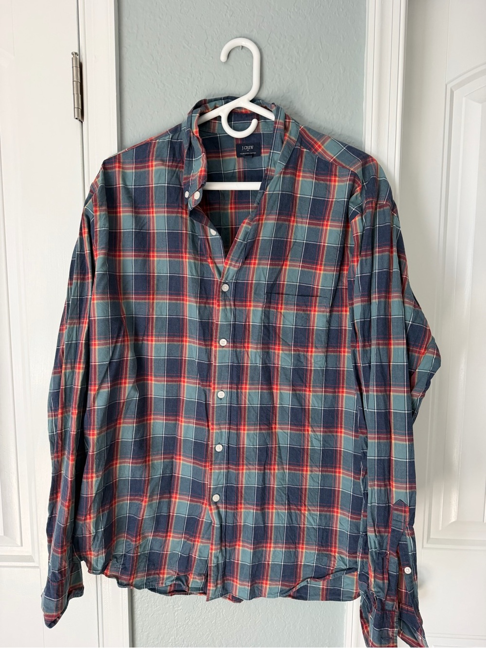 J. Crew Men's Red and Blue Plaid Button-Down Shirt